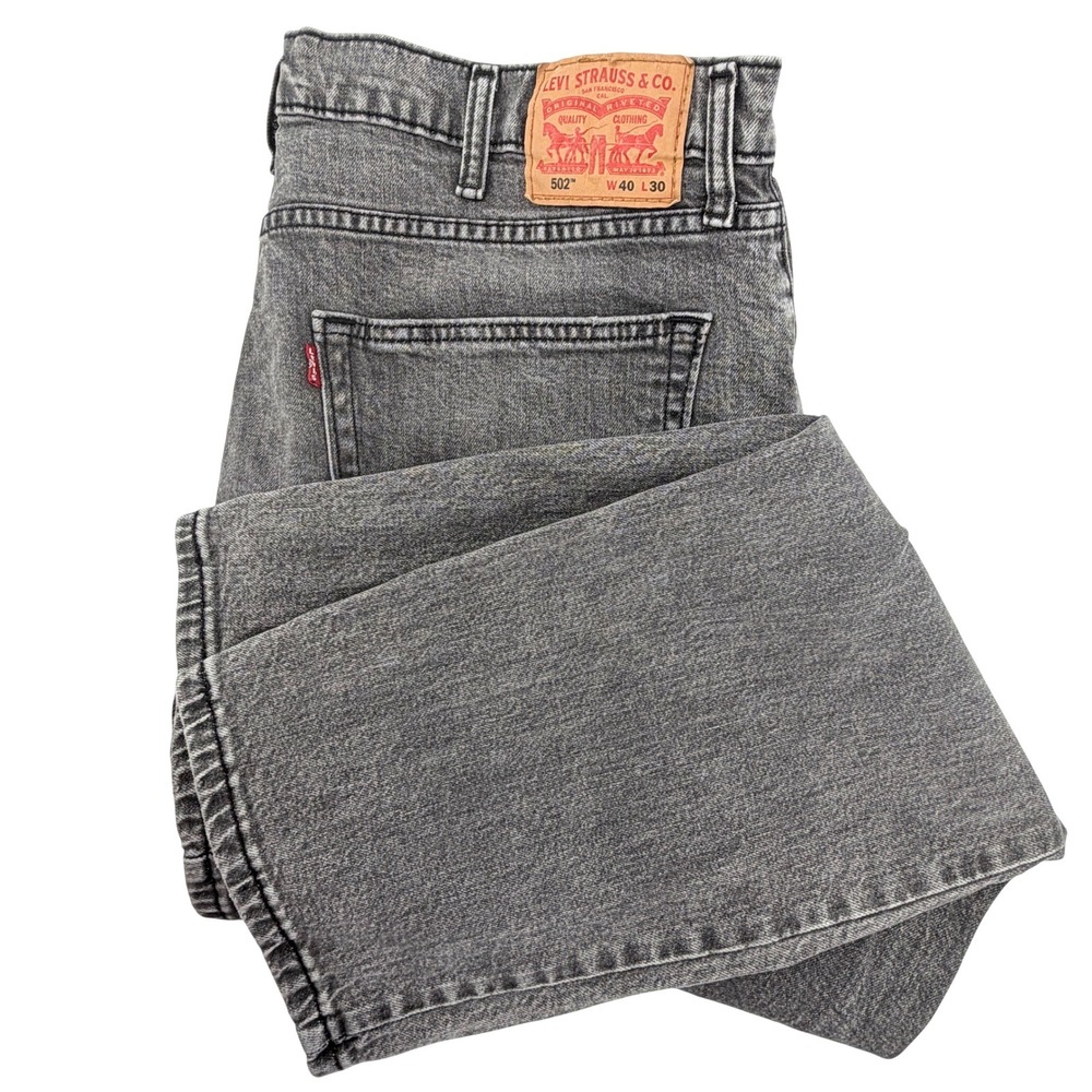 Levis 502 Regular Taper Jeans Mens 40x30 Gray/Black Very Good Condition